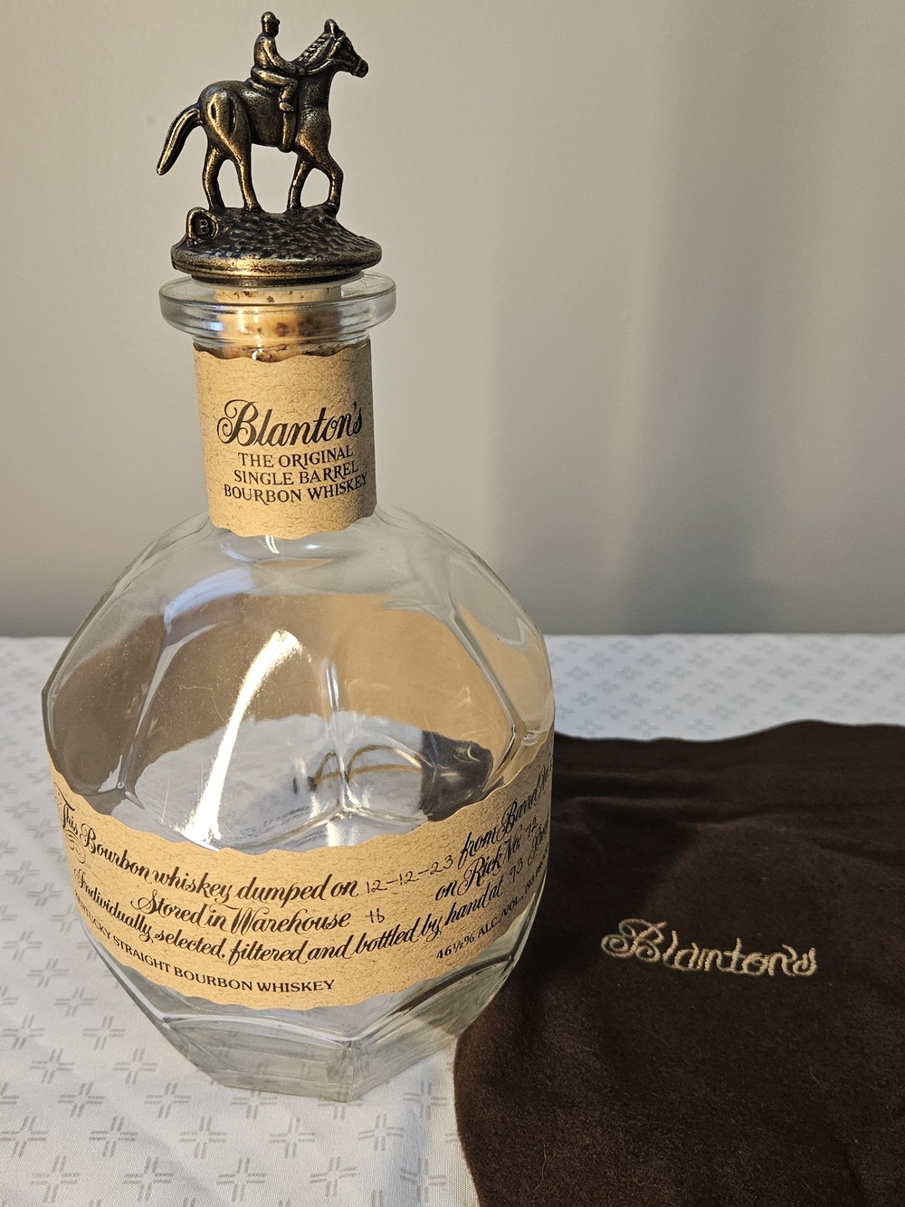 Blanton's (B) Bourbon Decanter Empty with Horse Stopper And Bag